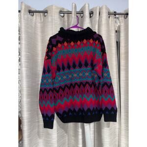 Sakura Sport vintage chunky knit geometric turtleneck 1980s sweater size large